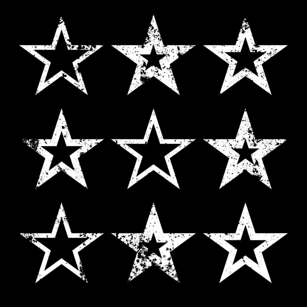Vintage stars with cracks and stains. Old hand-drawn sign, white simple shape. Retro design element with distressed effect, grunge texture. illustration vector