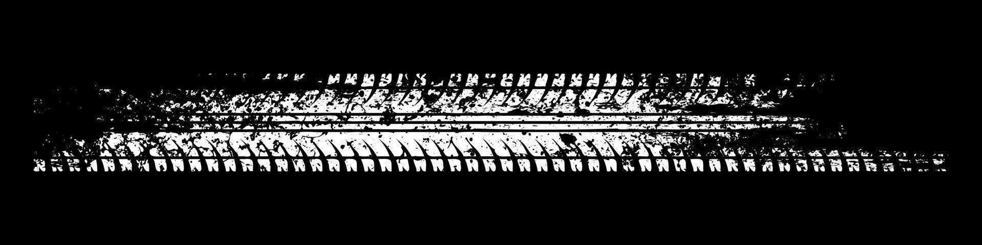 Grunge tire track, wheel braking marks. White truck, car or motorcycle tread pattern silhouette. Auto race, motorsport, speed racing design element. illustration vector