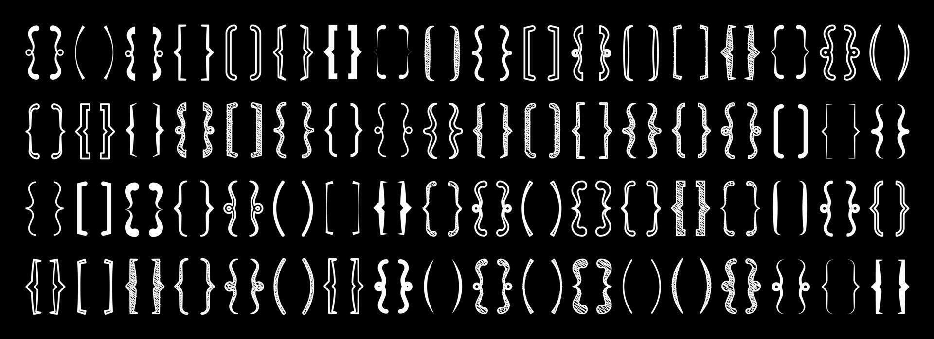Shaded text brackets, black quotation box. Curly, square and corner parentheses. Vintage typographical symbol, calligraphic quote frame. Doodle, lettering element. illustration vector