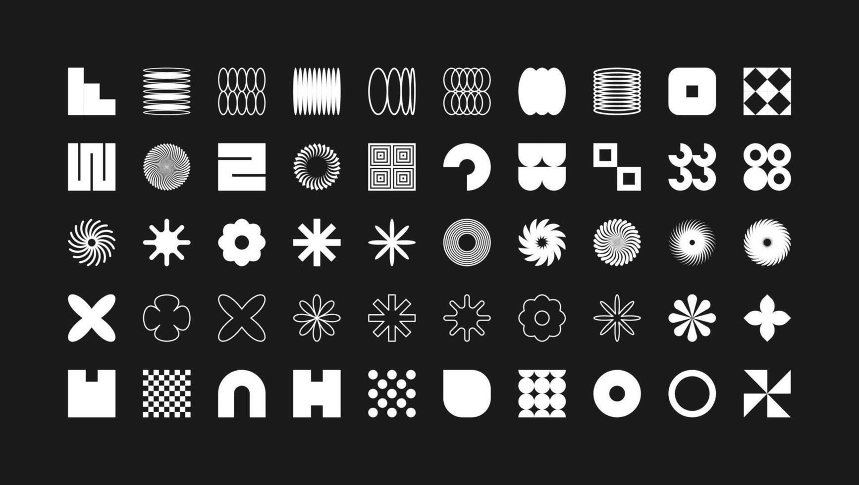 Brutalist geometric shapes, modern symbols. Simple primitive elements and forms. Retro design, trendy contemporary minimalist style, y2k. illustration vector