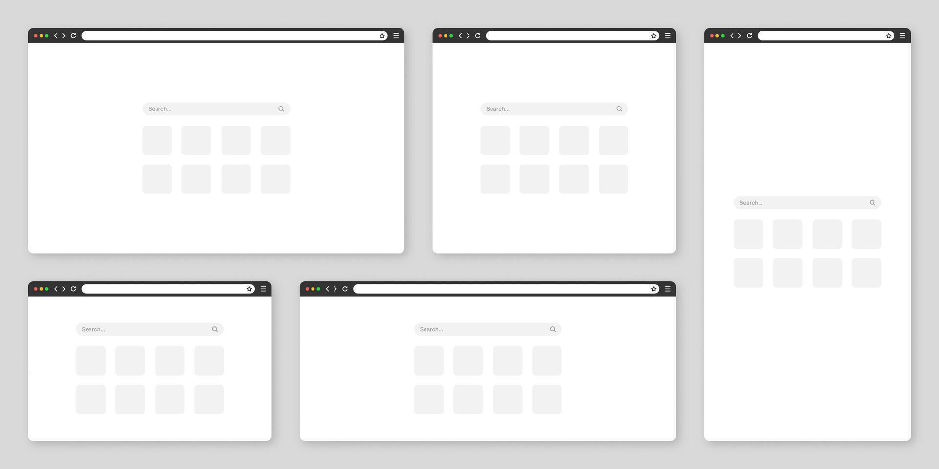 Blank web browser window with tab, toolbar and search field. Modern website, internet page in flat style. Browser mockup for computer, tablet and smartphone. illustration vector