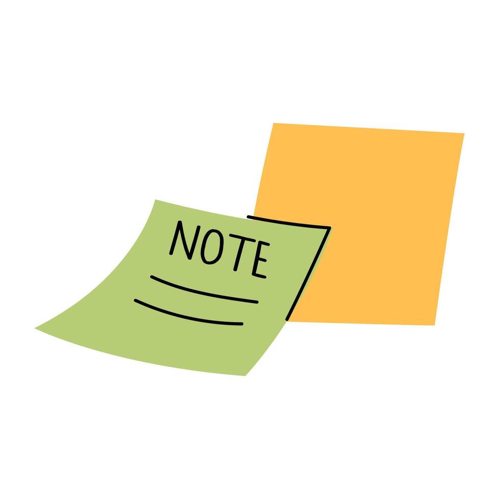 An illustration of two sticky paper note. Cute yellow and green post it notes. Back to school icon. Office supply. Isolated on white. vector