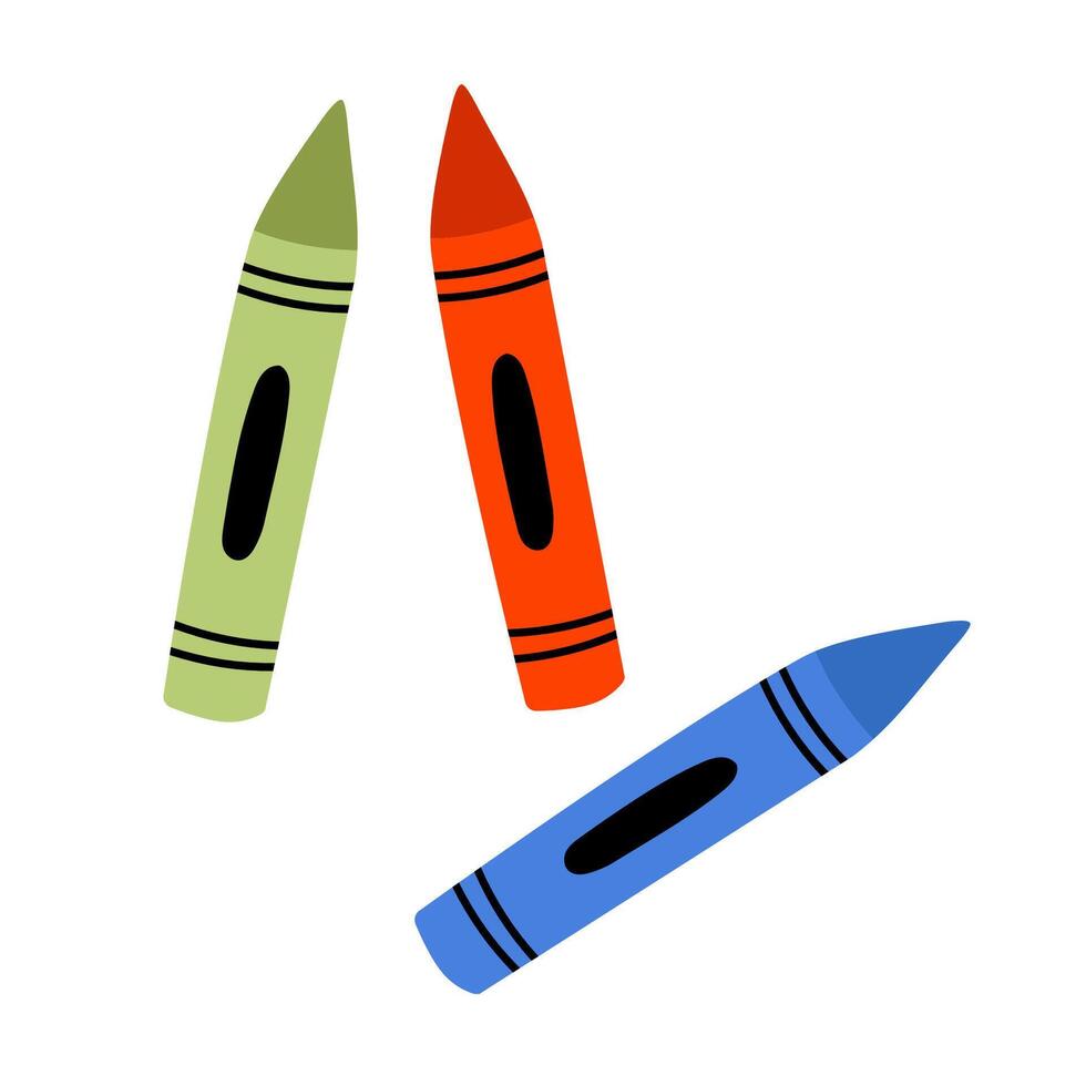 A set of cute wax colorful crayons. Coloring pencils. Back to school doodle objects. Isolated on white. vector