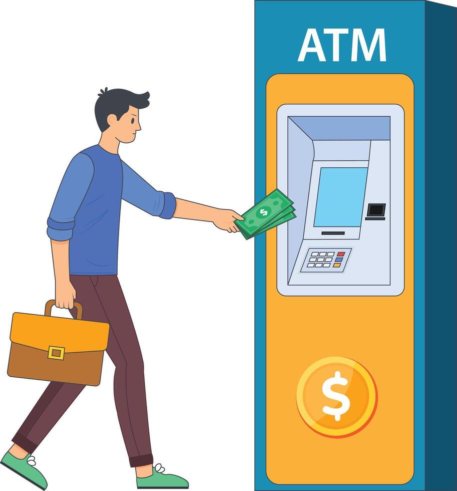 Businessman Using ATM for Cash Withdrawal vector