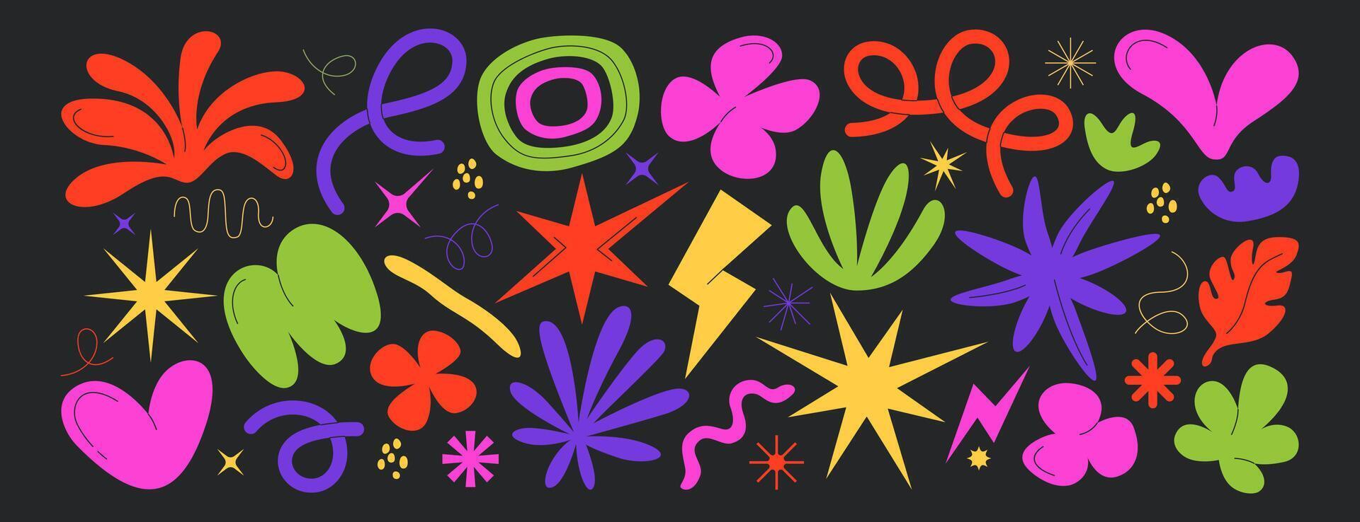 set of abstract geometric shapes, flower leaves, stars and heart forms. Collection of hand drawn trendy simple figures, organic matisse design elements. Colorful natural freeform doodle objects vector