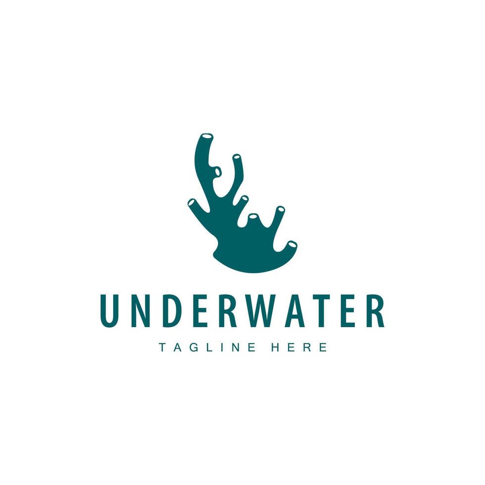 coral logo underwater seaweed plant simple template design marine decoration vector