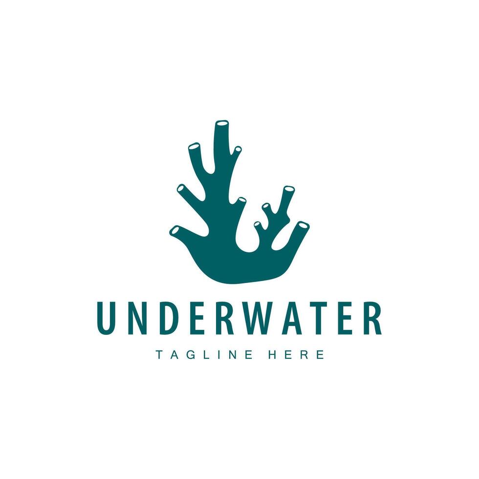 coral logo underwater seaweed plant simple template design marine decoration vector