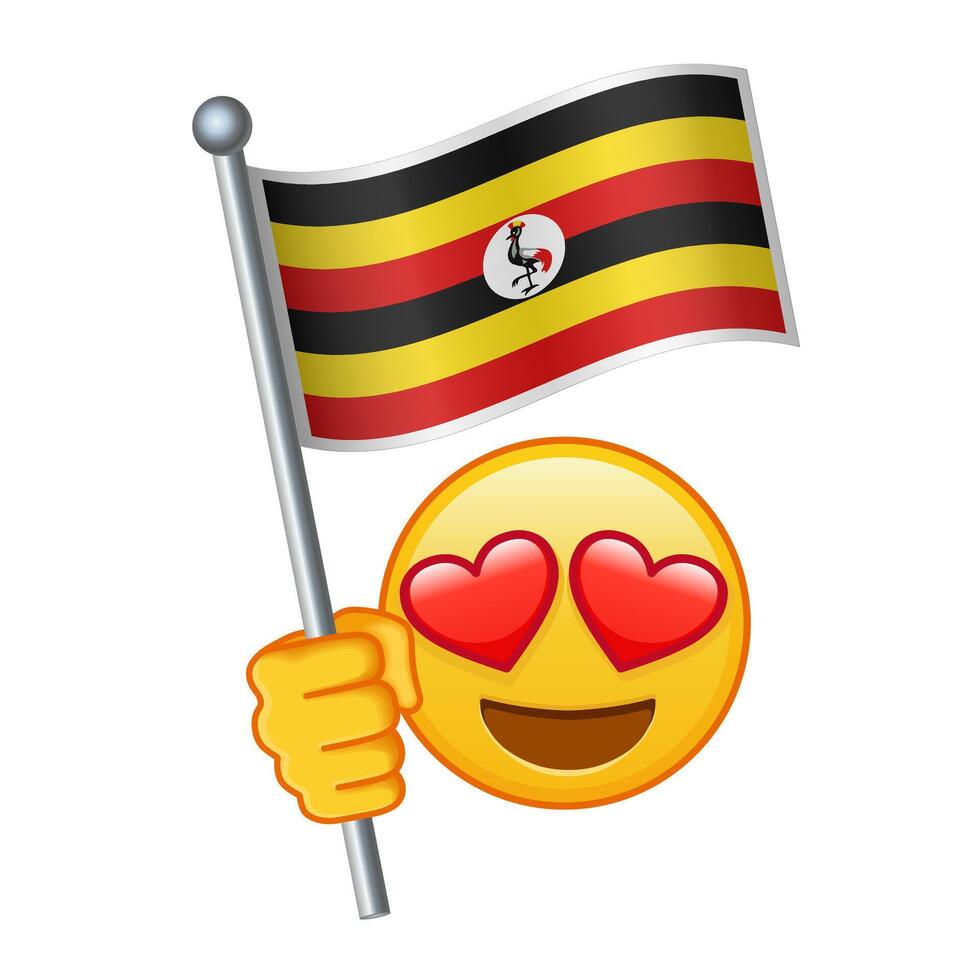 Emoji with Uganda flag Large size of yellow emoji smile vector