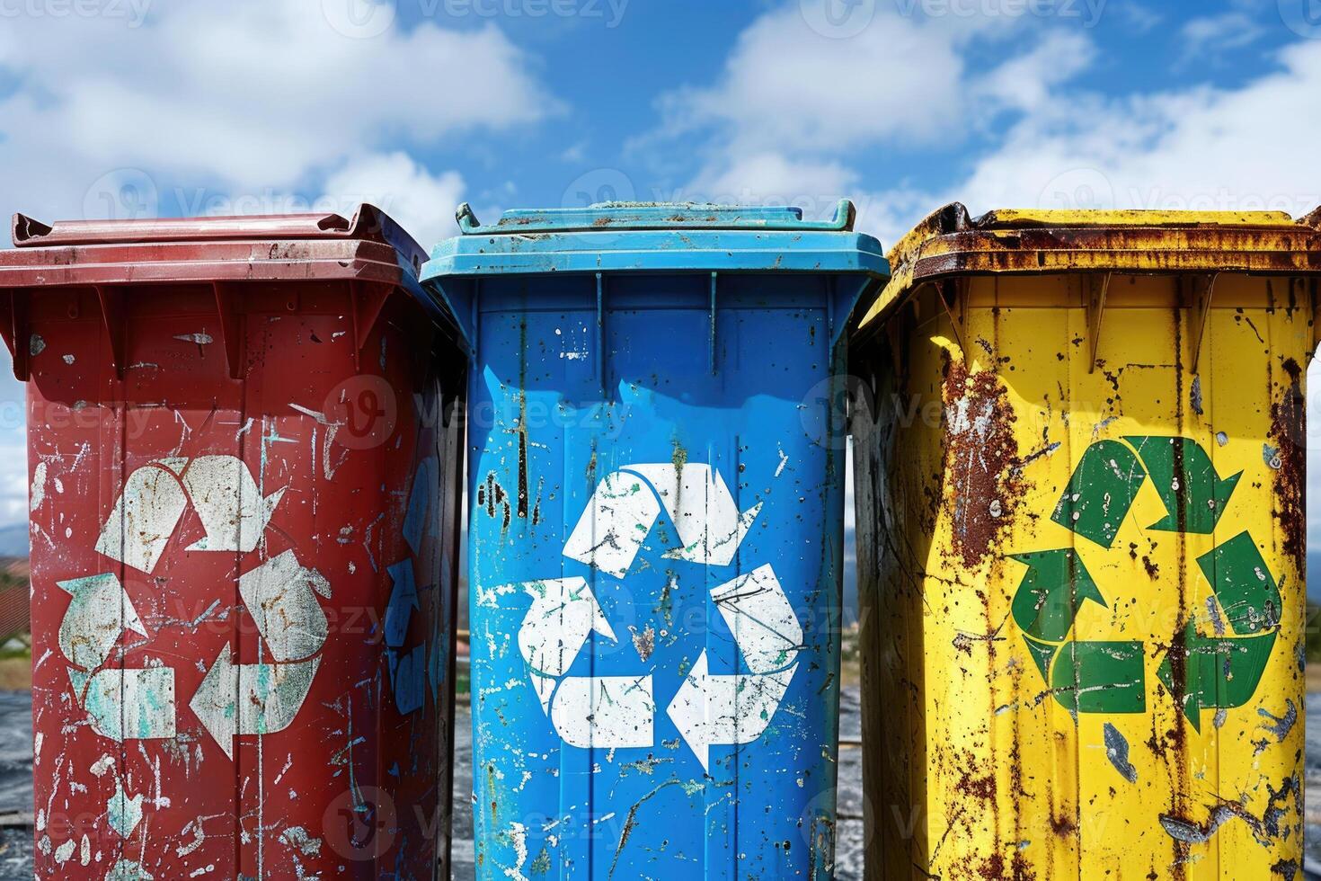 recycle bin container outdoors, sorting garbage, enjoying zero waste living. photo