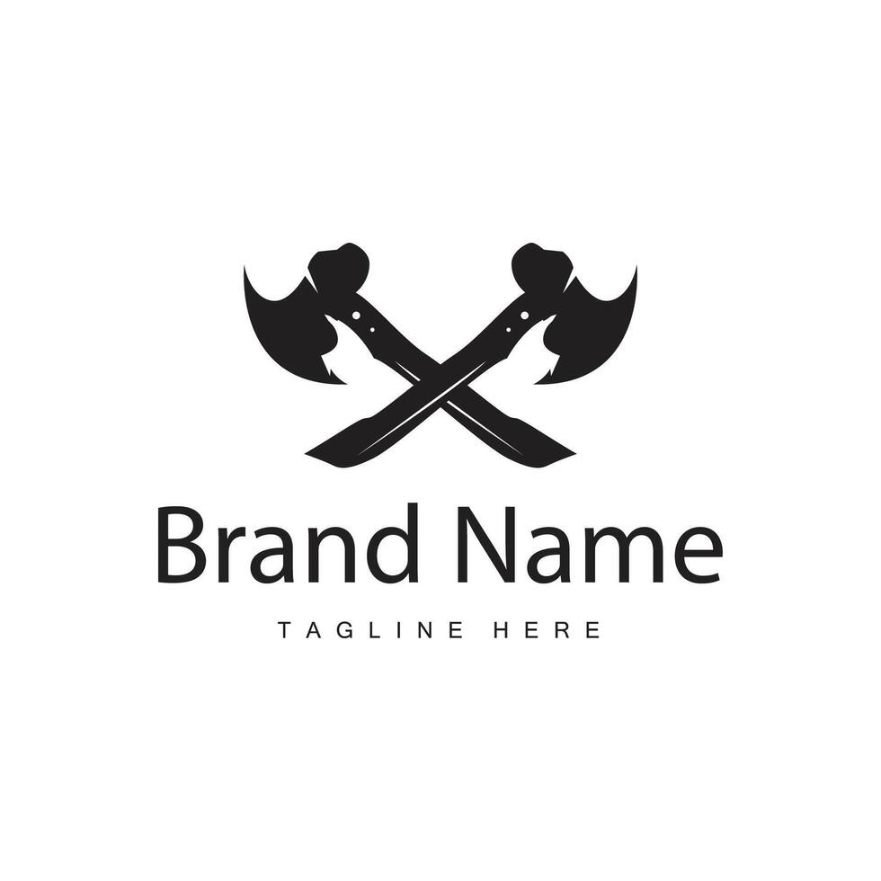 Woodcutter tool axe logo carpentry simple design silhouette illustration template vector