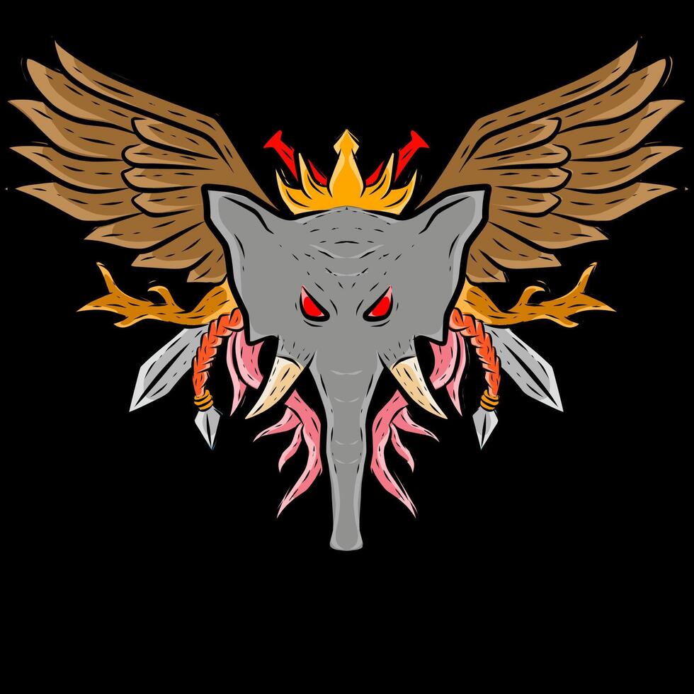 an elephant with wings and a crown on its head vector