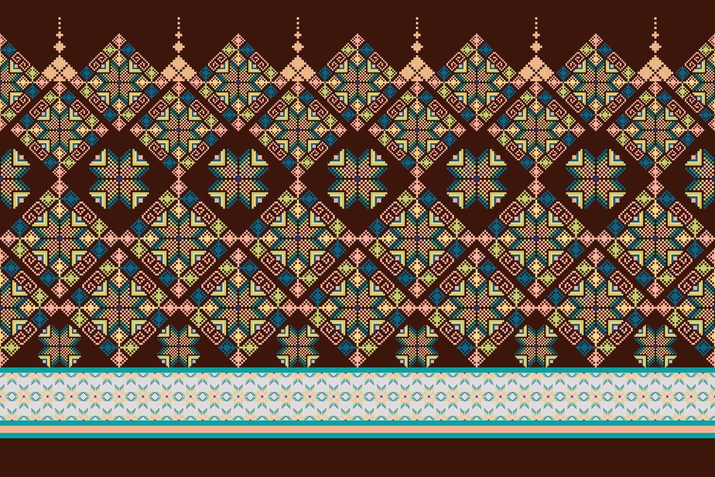Geometric floral pattern background illustration.flower ethnic pixel pattern,Aztec style,abstract background.design for texture,fabric,clothing,decoration,print,sarong. vector