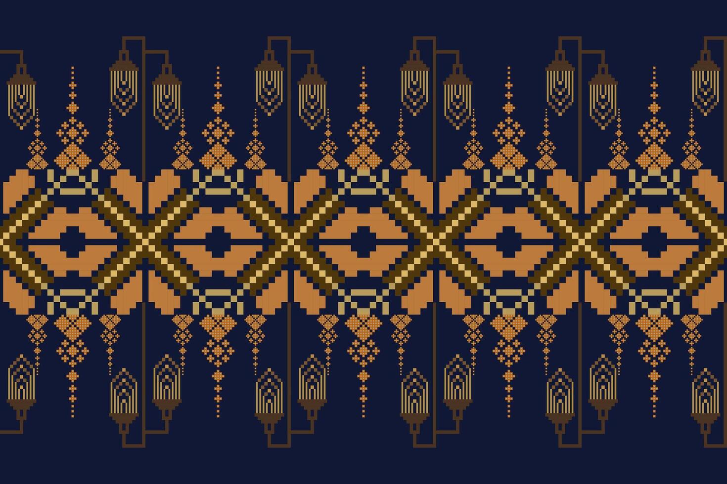 Geometric floral pattern background illustration.flower ethnic pixel pattern,Aztec style,abstract background.design for texture,fabric,clothing,decoration,print,sarong. vector