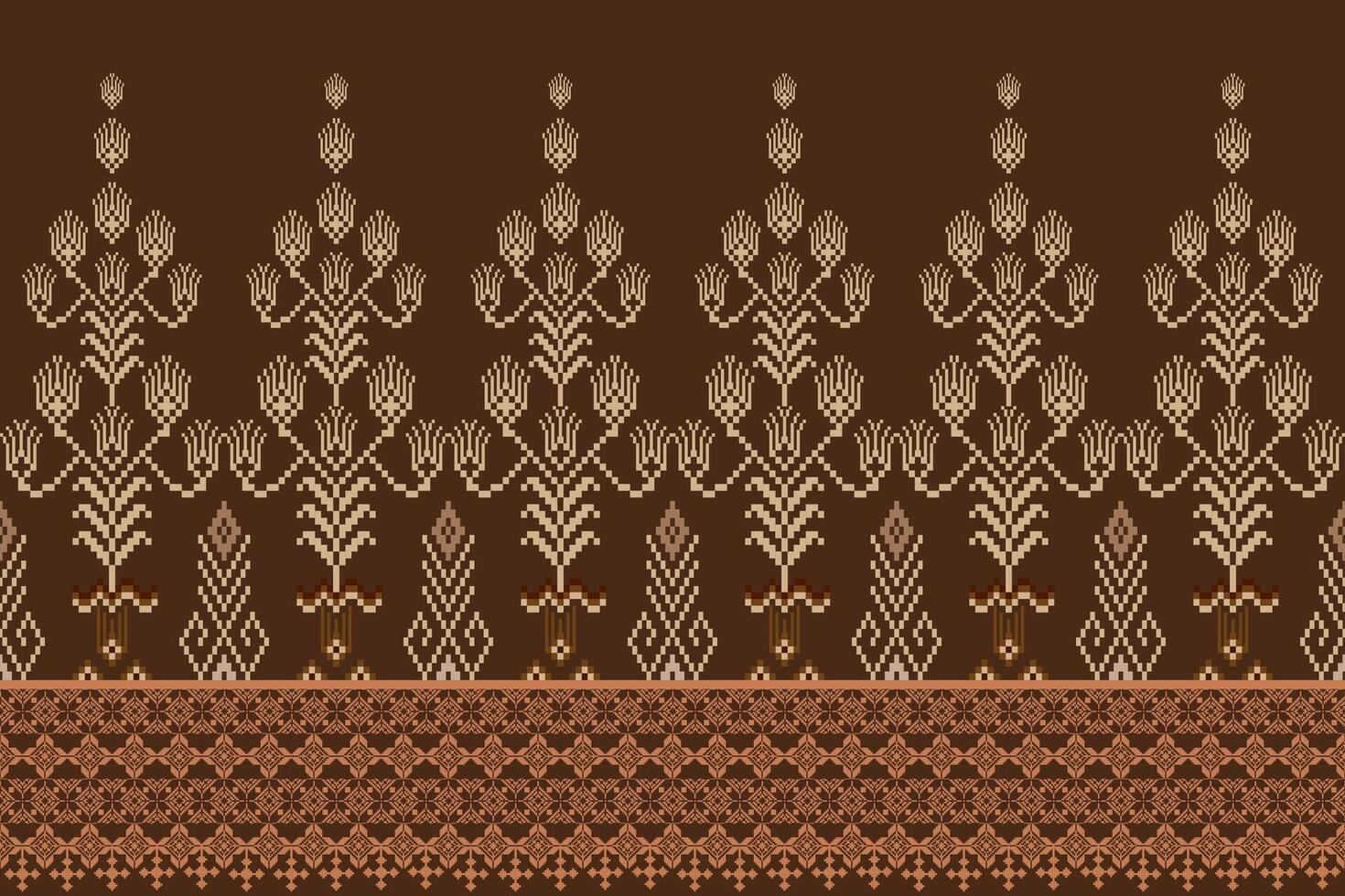 Geometric floral pattern background illustration.flower ethnic pixel pattern,Aztec style,abstract background.design for texture,fabric,clothing,decoration,print,sarong. vector