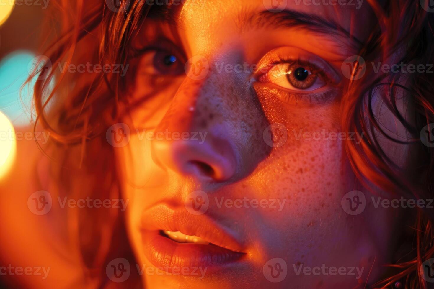 silhouette of african american woman in neon light on rock concert. photo