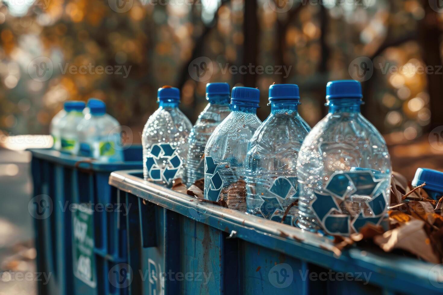recycle bin container with plastic, sorting garbage, enjoying zero waste living. photo