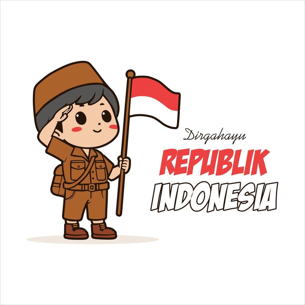illustration of a small child honoring the heroes of the Indonesian Republic vector