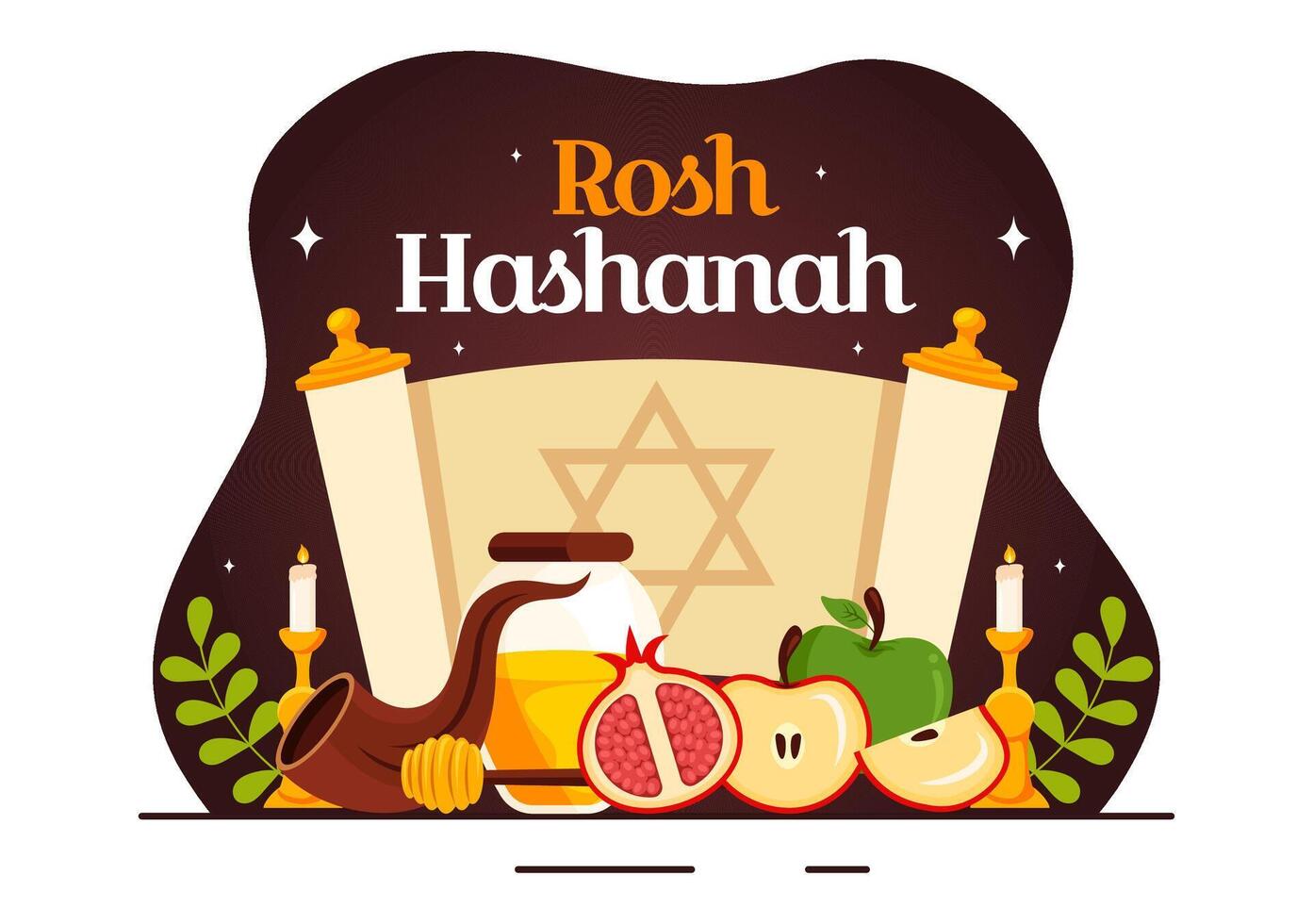 Happy Rosh Hashanah Illustration of Jewish New Year Holiday with Apple, Pomegranate, Honey, and Bee in Flat Style Cartoon Background vector
