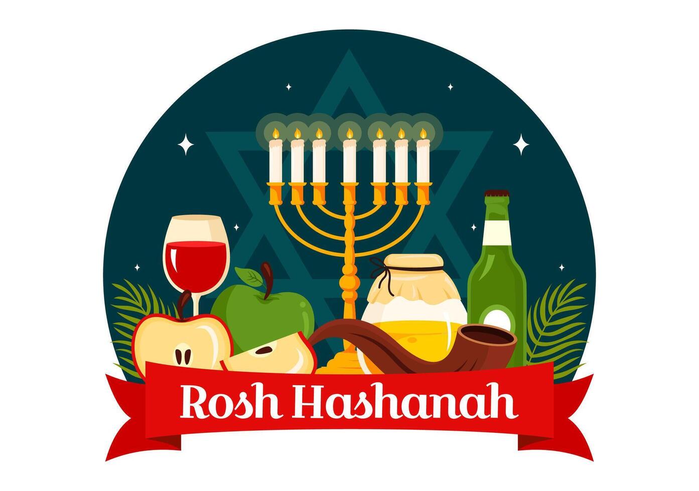 Happy Rosh Hashanah Illustration of Jewish New Year Holiday with Apple, Pomegranate, Honey, and Bee in Flat Style Cartoon Background vector