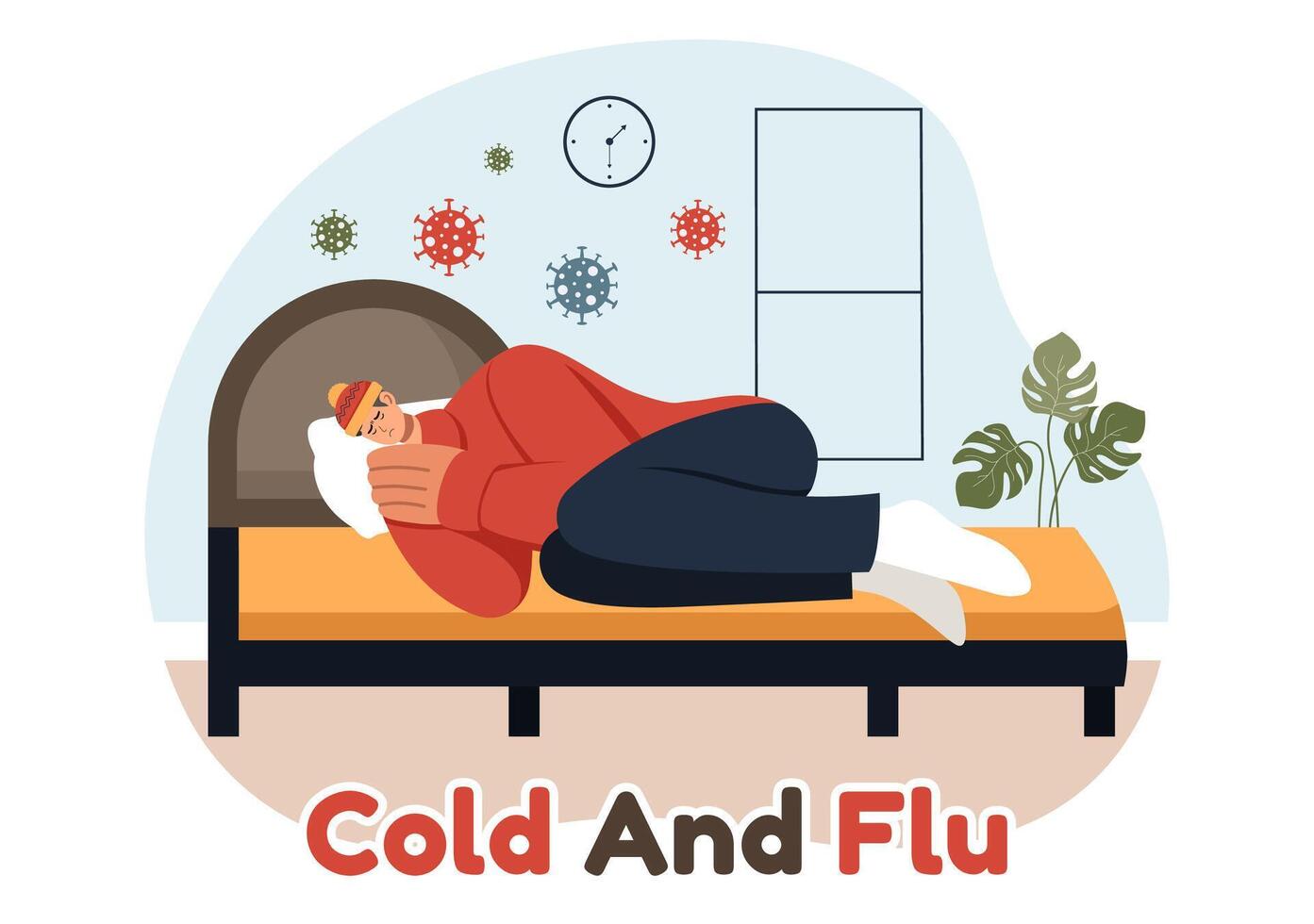 Illustration of Sick People with Flu and Cold Wearing Thick Clothes, Hand Drawn in a Flat Cartoon Style for Healthcare Purposes on a Background vector