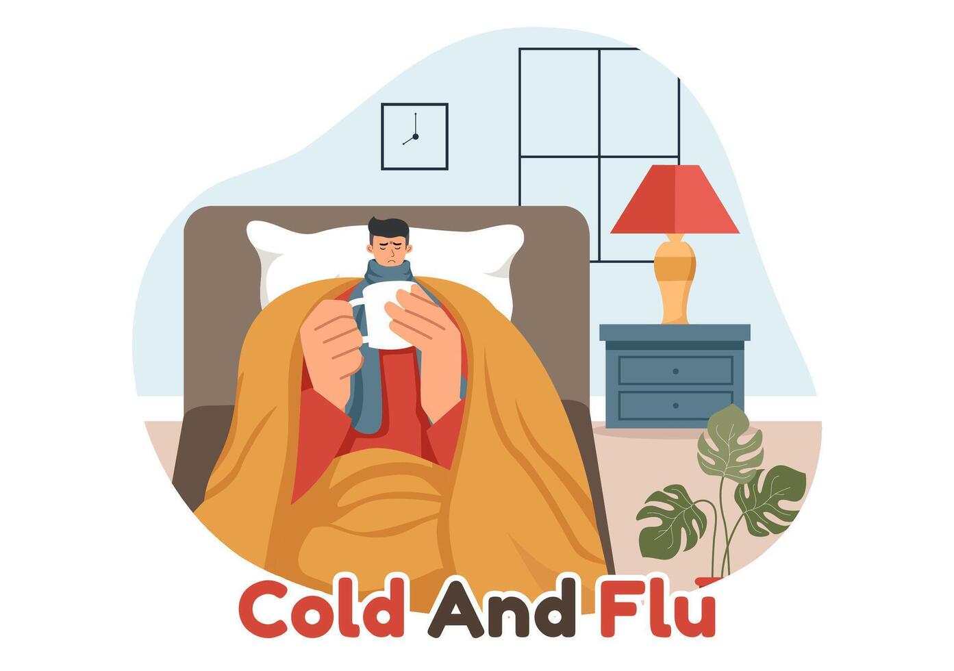 Illustration of Sick People with Flu and Cold Wearing Thick Clothes, Hand Drawn in a Flat Cartoon Style for Healthcare Purposes on a Background vector