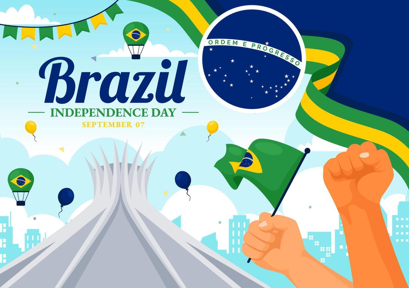 Happy Brazil Independence Day Illustration on September 7 with Waving Flag and Ribbon in a National Holiday Flat Style Cartoon Background vector