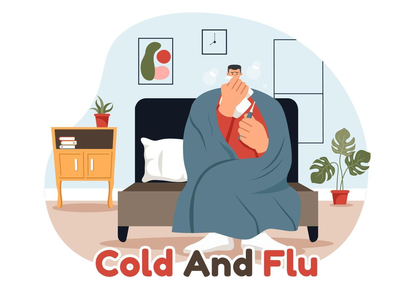 Illustration of Sick People with Flu and Cold Wearing Thick Clothes, Hand Drawn in a Flat Cartoon Style for Healthcare Purposes on a Background vector