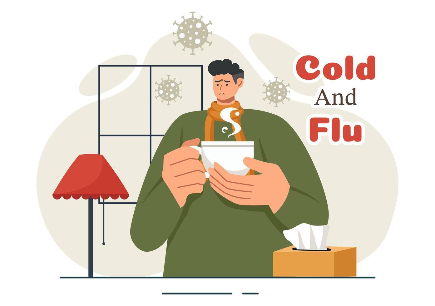 Illustration of Sick People with Flu and Cold Wearing Thick Clothes, Hand Drawn in a Flat Cartoon Style for Healthcare Purposes on a Background vector