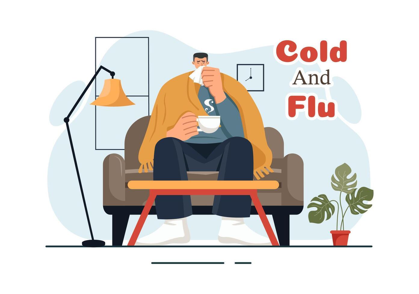 Illustration of Sick People with Flu and Cold Wearing Thick Clothes, Hand Drawn in a Flat Cartoon Style for Healthcare Purposes on a Background vector