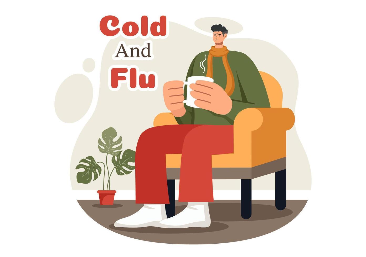 Illustration of Sick People with Flu and Cold Wearing Thick Clothes, Hand Drawn in a Flat Cartoon Style for Healthcare Purposes on a Background vector