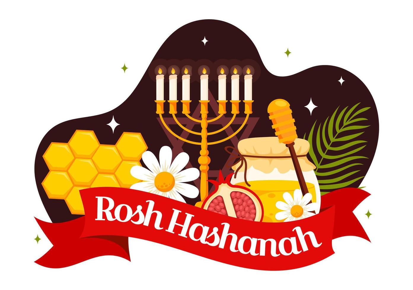 Happy Rosh Hashanah Illustration of Jewish New Year Holiday with Apple, Pomegranate, Honey, and Bee in Flat Style Cartoon Background vector