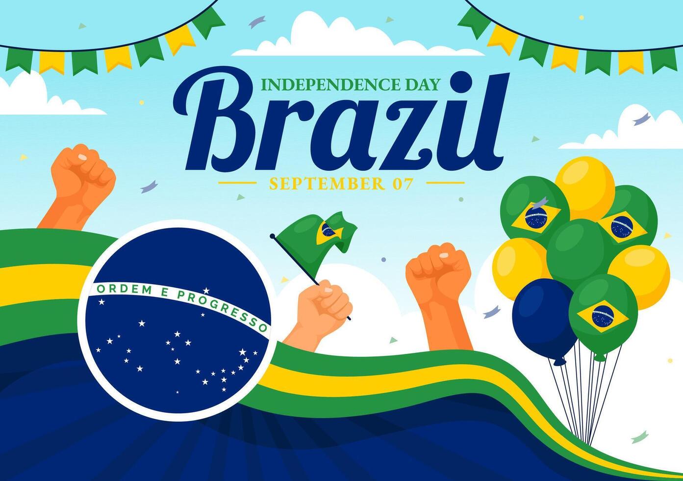 Happy Brazil Independence Day Illustration on September 7 with Waving Flag and Ribbon in a National Holiday Flat Style Cartoon Background vector