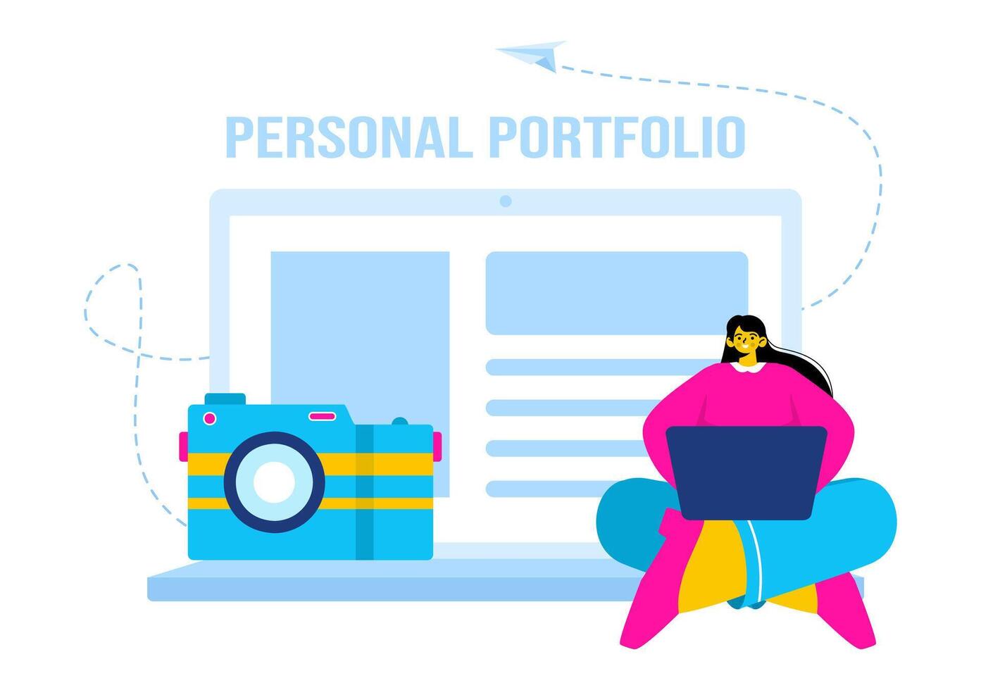 Personal Portfolio Illustration with Profile Data, Resume, or Self-Improvement to Attract Clients and Employers in a Flat Cartoon Background vector