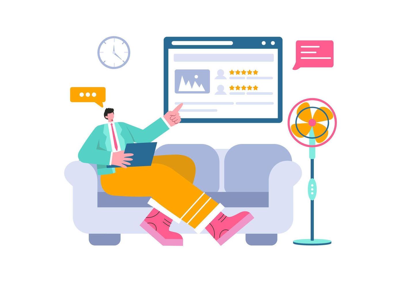 Electronics Review Illustration with Customer Ratings on Quality of Service or Application and Providing Feedback in a Flat Cartoon Background vector