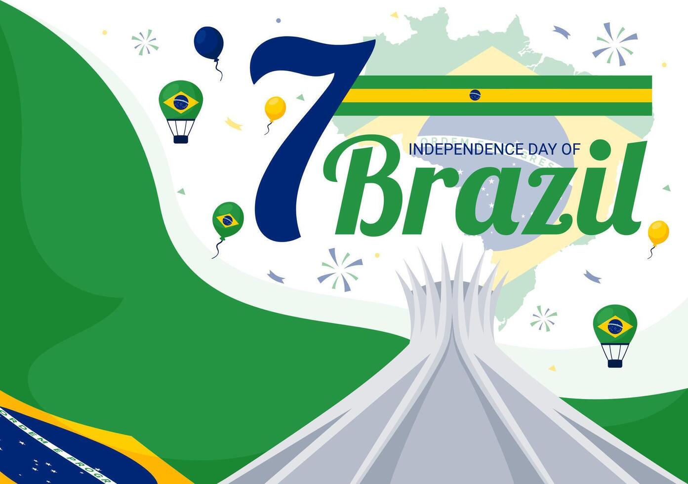 Happy Brazil Independence Day Illustration on September 7 with Waving Flag and Ribbon in a National Holiday Flat Style Cartoon Background vector