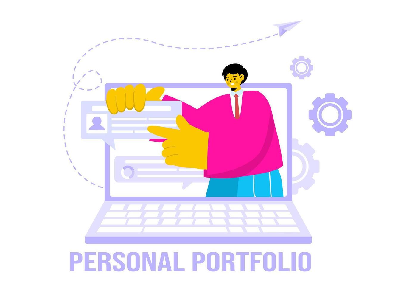 Personal Portfolio Illustration with Profile Data, Resume, or Self-Improvement to Attract Clients and Employers in a Flat Cartoon Background vector