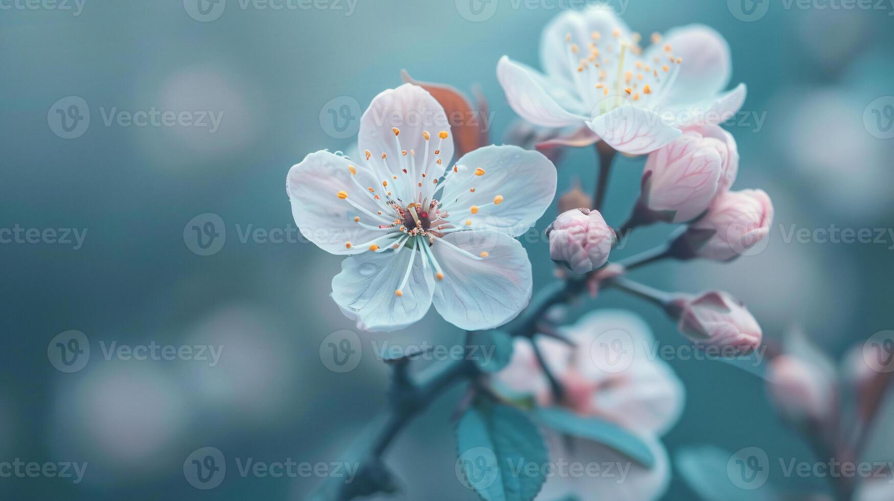 Closeup of beautiful flower Pink Cherry Blossoms background photo