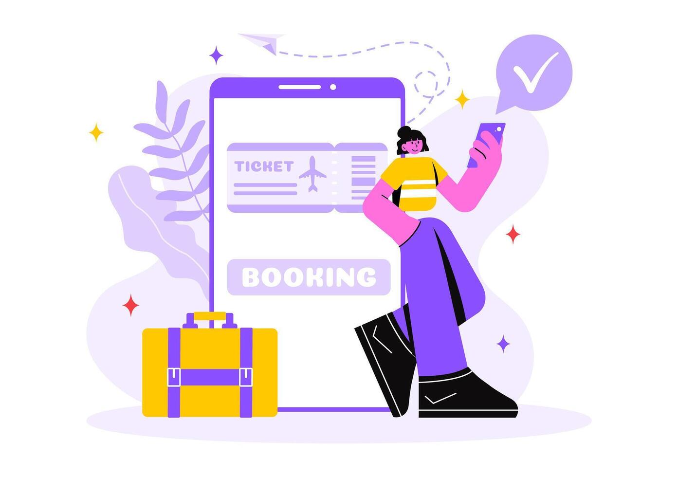 Online Travel Ticket Illustration Through a Transportation and Journey Provider App for Booking in a Flat Style Cartoon Background vector