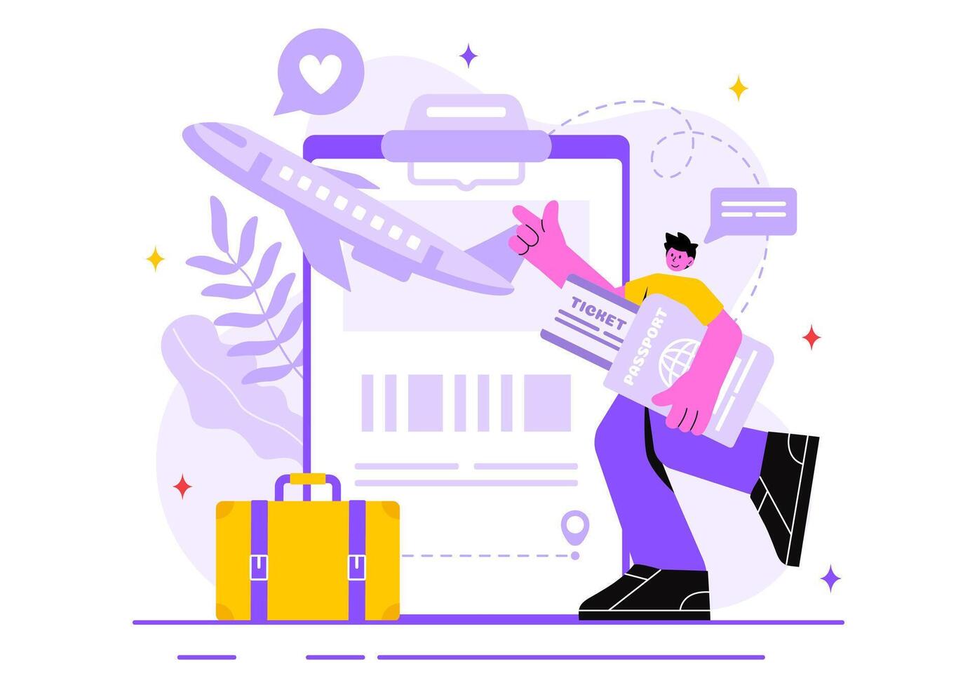 Online Travel Ticket Illustration Through a Transportation and Journey Provider App for Booking in a Flat Style Cartoon Background vector