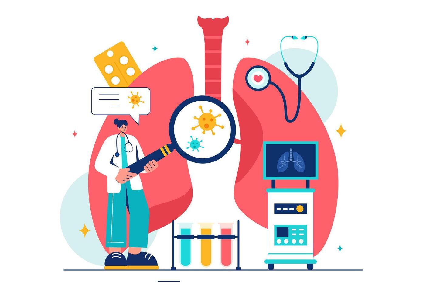 Pulmonologist Illustration with Pulmonology Doctor, Lungs, Respiratory System Examination, and Treatment in Flat Style Cartoon Background vector