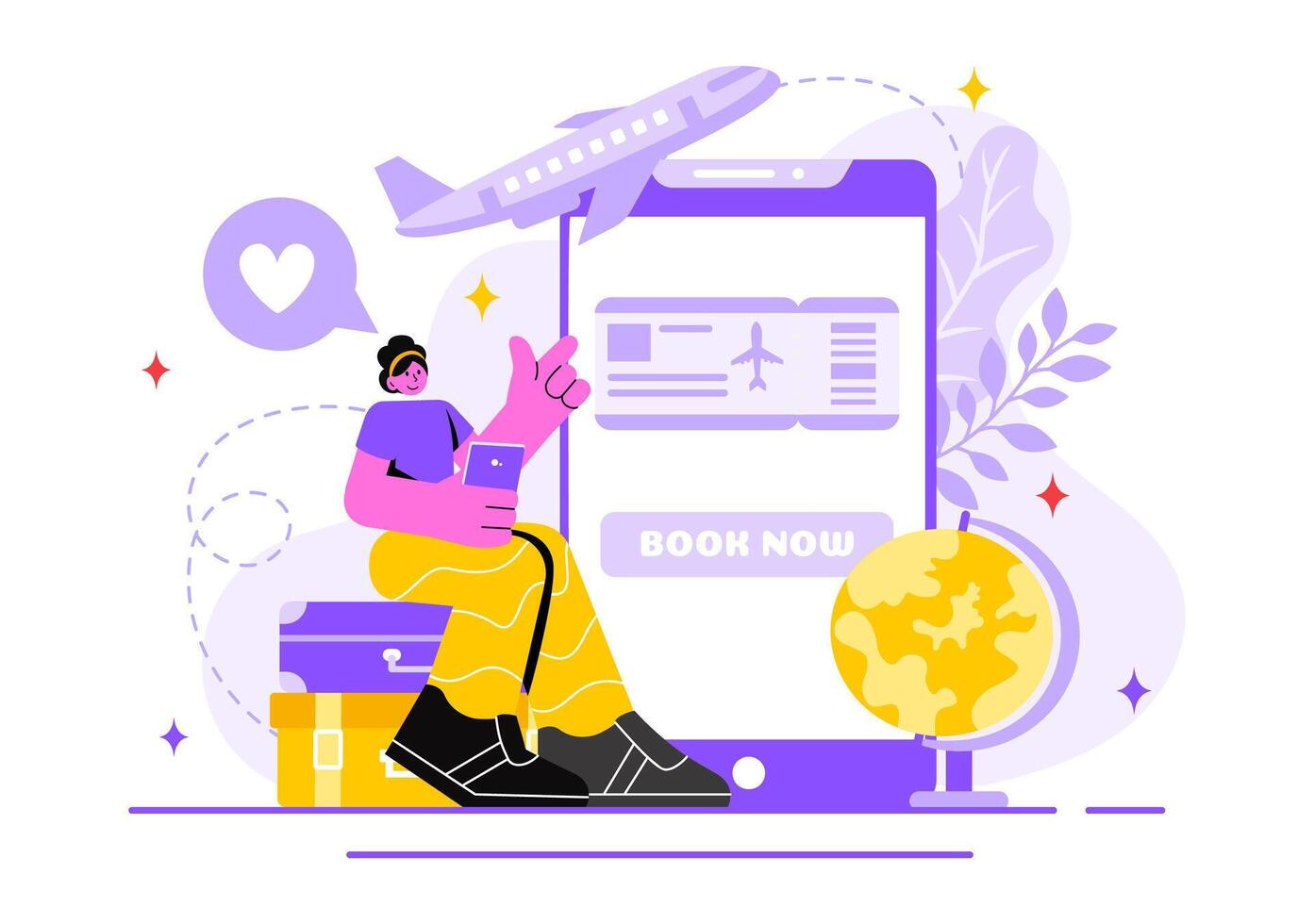 Online Travel Ticket Illustration Through a Transportation and Journey Provider App for Booking in a Flat Style Cartoon Background vector