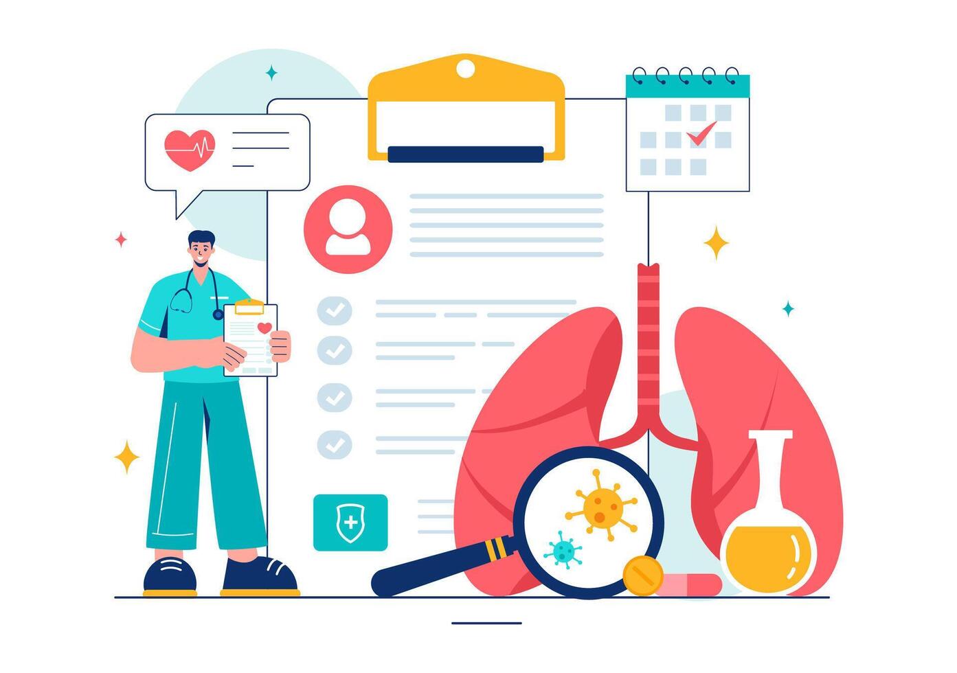 Pulmonologist Illustration with Pulmonology Doctor, Lungs, Respiratory System Examination, and Treatment in Flat Style Cartoon Background vector