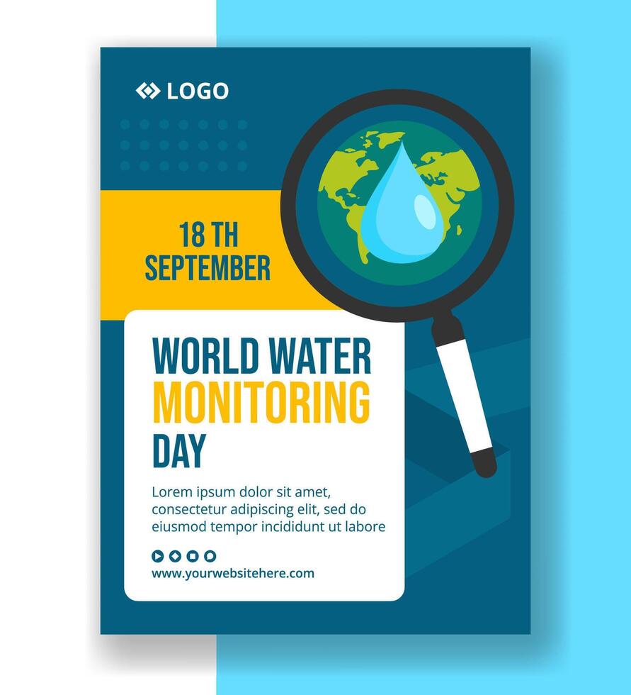 Water Monitoring Day Vertical Poster Flat Cartoon Hand Drawn Templates Background Illustration vector