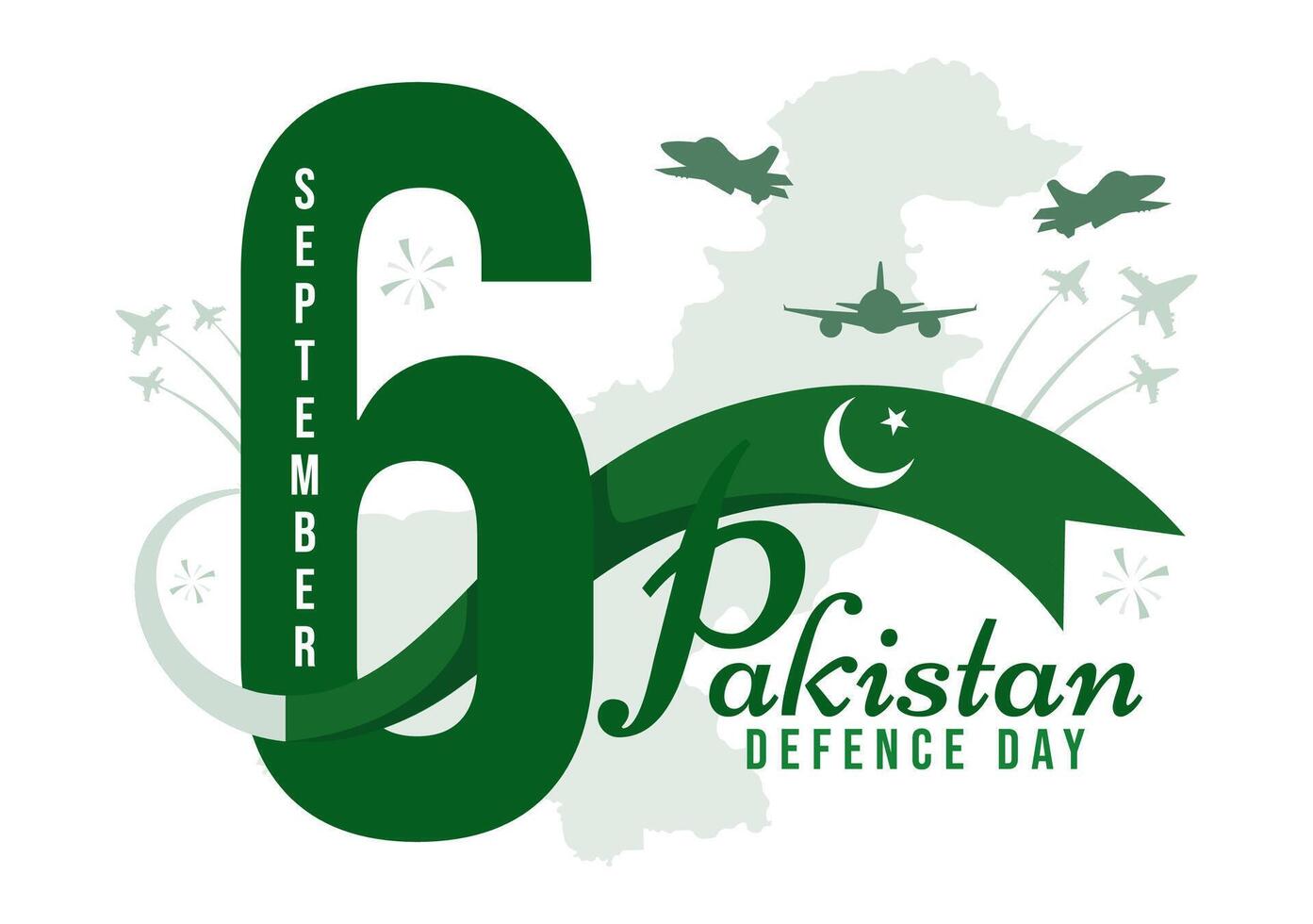 Pakistan Defence Day Illustration on 6th September featuring Waving Flag, Jets, Army, Building, and tanks in a Flat Style Cartoon Background vector