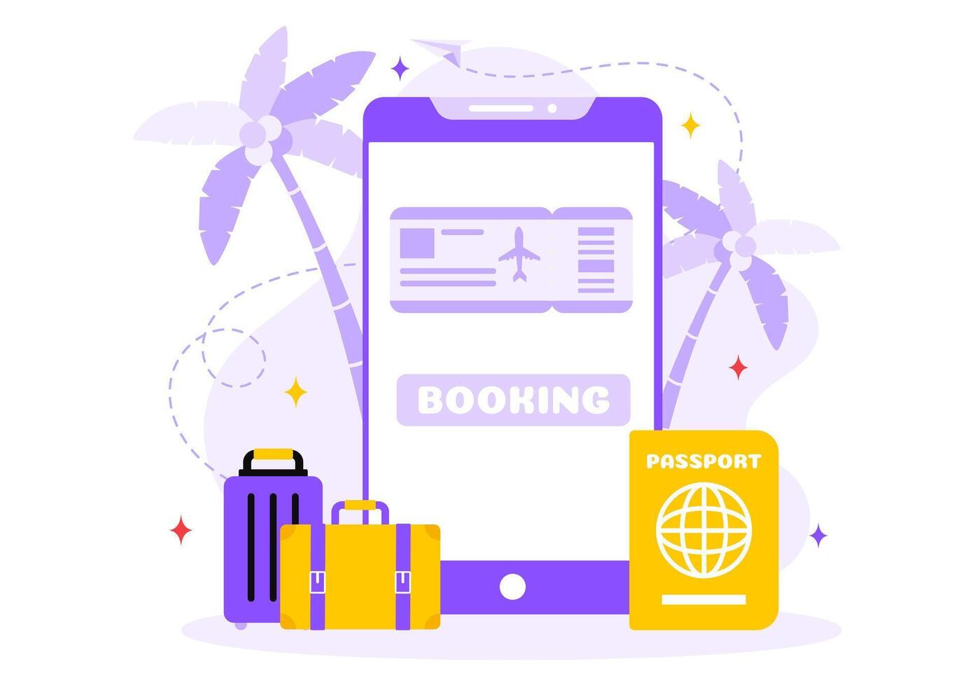 Online Travel Ticket Illustration Through a Transportation and Journey Provider App for Booking in a Flat Style Cartoon Background vector