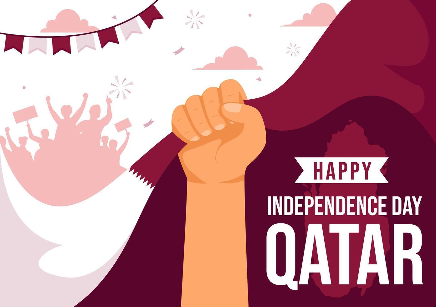 Happy Qatar Independence Day Illustration for September 3rd featuring a Waving Flag and Ribbon in a Flat Style Cartoon Background vector