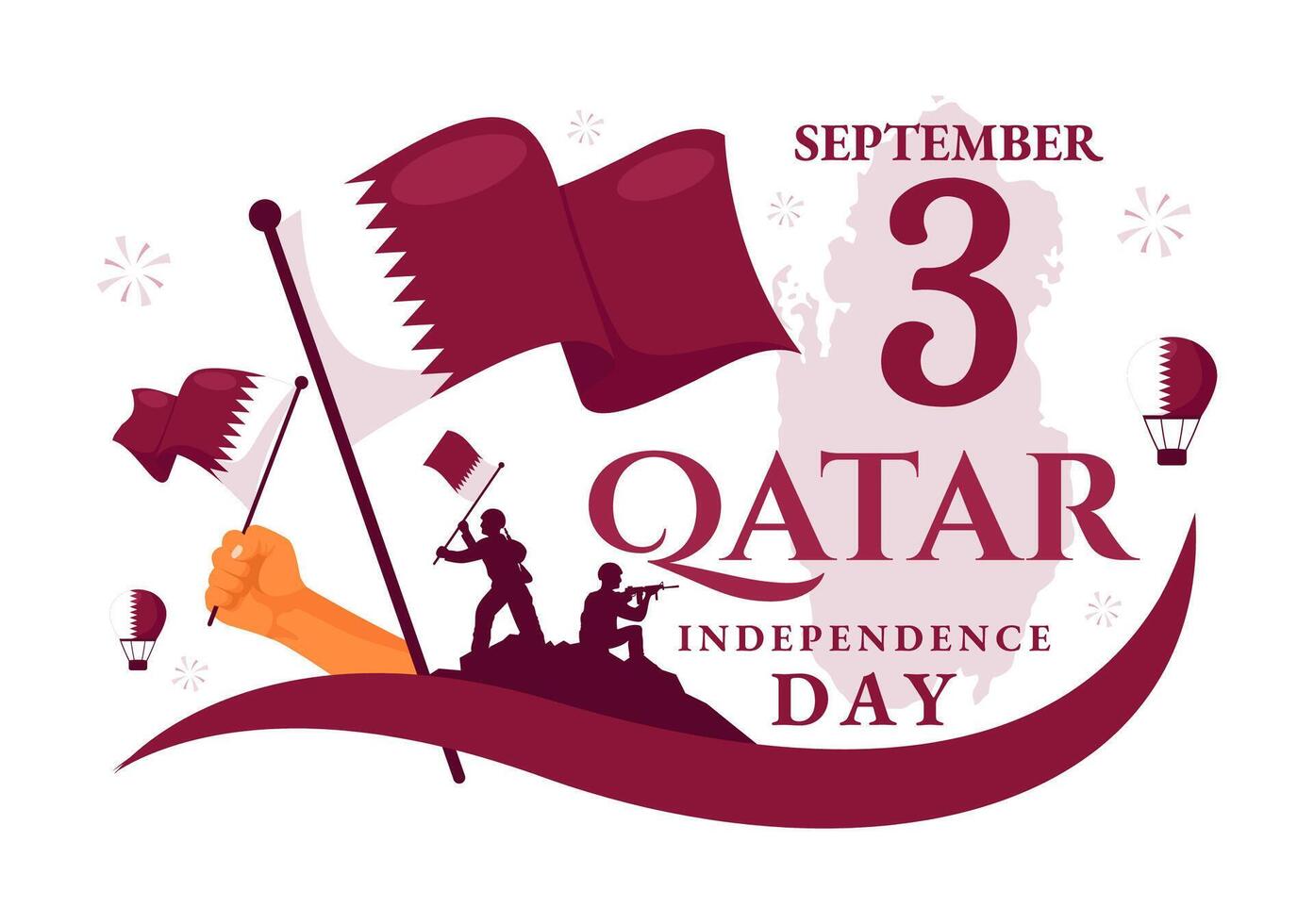Happy Qatar Independence Day Illustration for September 3rd featuring a Waving Flag and Ribbon in a Flat Style Cartoon Background vector