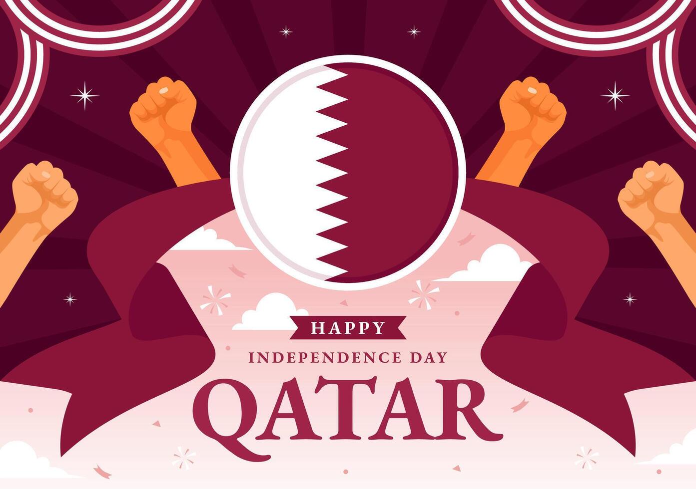 Happy Qatar Independence Day Illustration for September 3rd featuring a Waving Flag and Ribbon in a Flat Style Cartoon Background vector