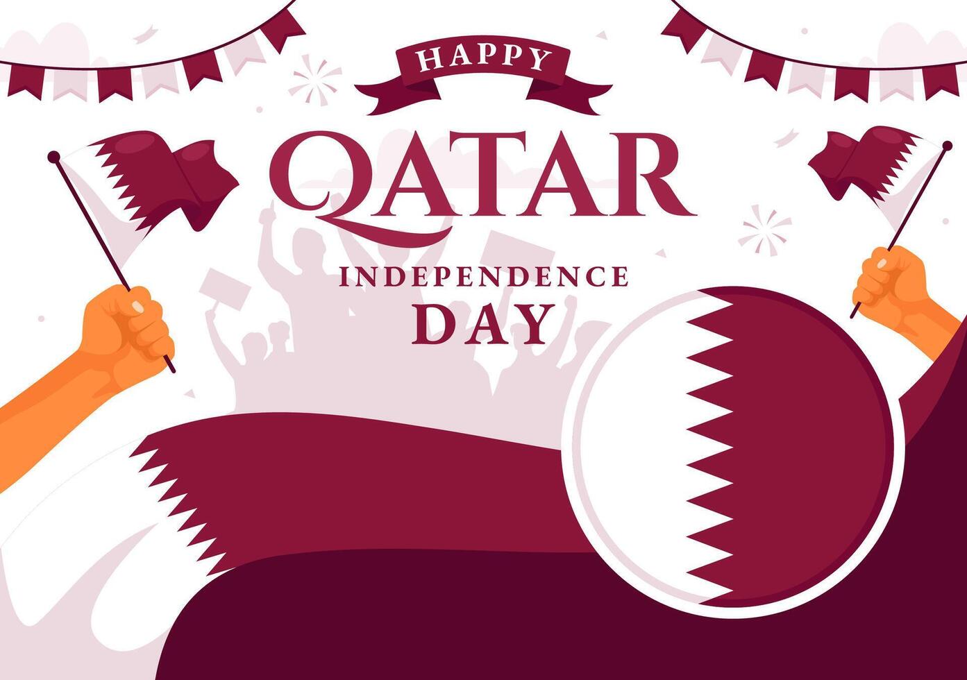 Happy Qatar Independence Day Illustration for September 3rd featuring a Waving Flag and Ribbon in a Flat Style Cartoon Background vector