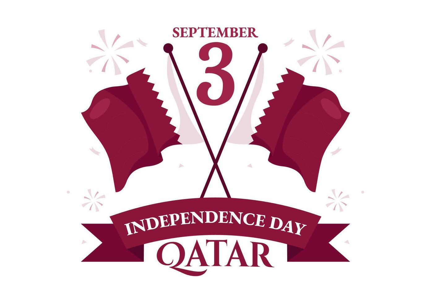 Happy Qatar Independence Day Illustration for September 3rd featuring a Waving Flag and Ribbon in a Flat Style Cartoon Background vector